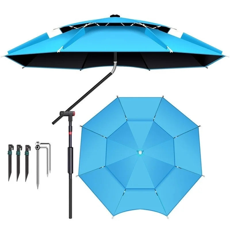 Parasol Déporté 180 Cm Vert Foncé - 8 Baleines, Mât Aluminium Effet Bois, Protection UV 50+, Pour Terrasse Et Plage - 3