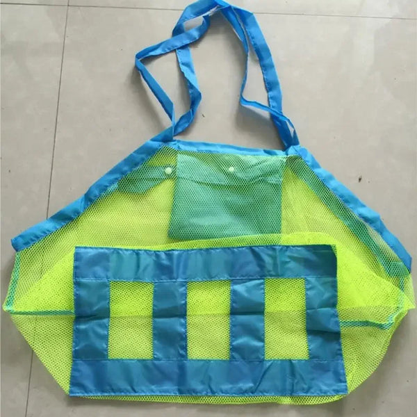 Sac De Plage Filet Orange - Bandoulière Bleue, Anti-sable, Pliable - Pour Jouets Et Accessoires Plage/piscine
