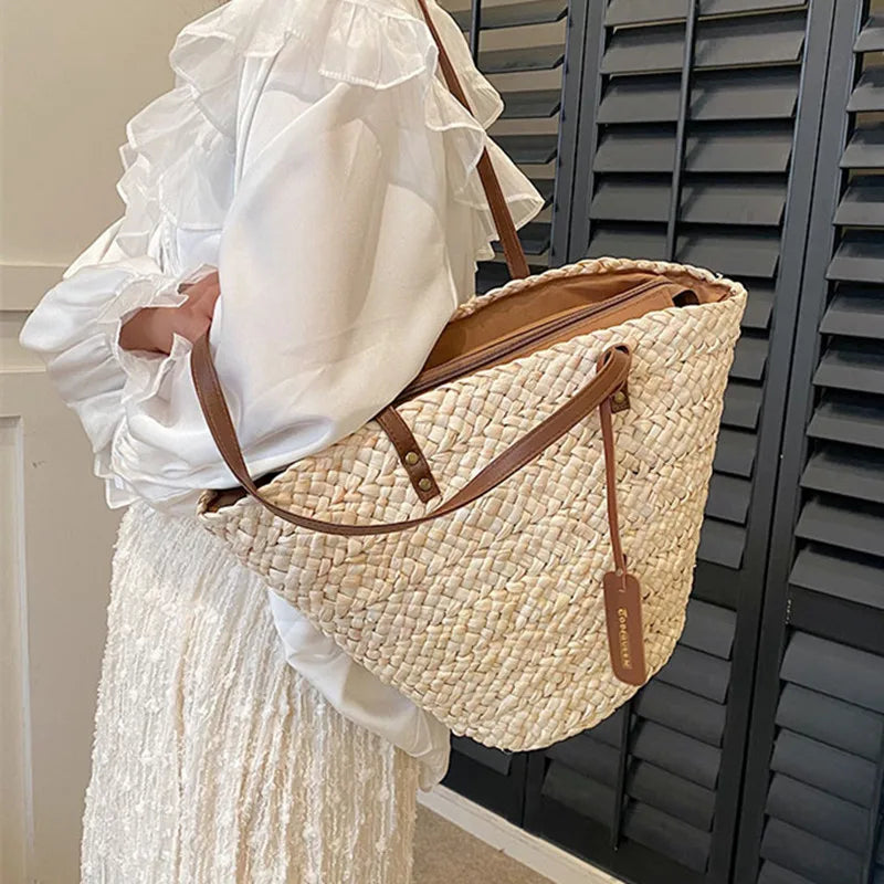 Sac de plage paille avec fermeture