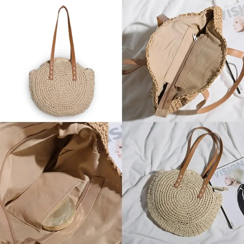 Sac de plage rond en paille