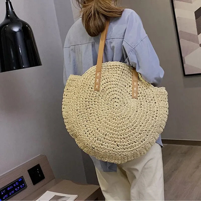 Sac de plage rond en paille