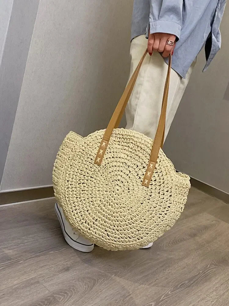 Sac de plage rond en paille