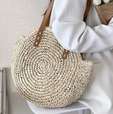 Sac de plage rond en paille