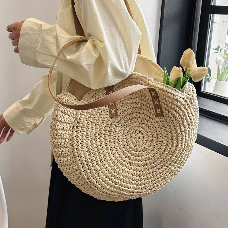 Sac de plage rond en paille