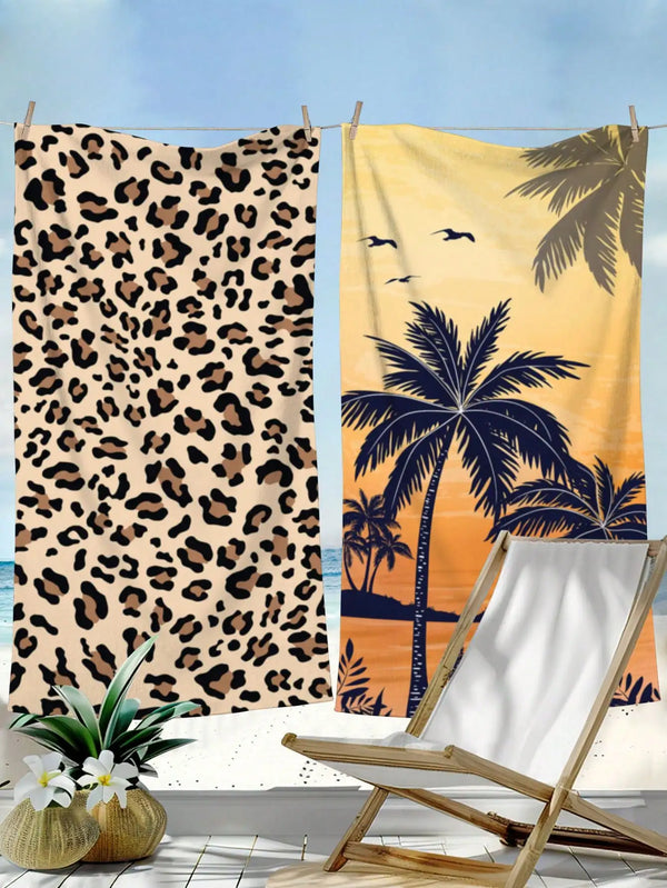 Serviette De Plage Léopard 75x150 Cm - Microfibre Absorbante, Légère, Pour Plage Et Piscine
