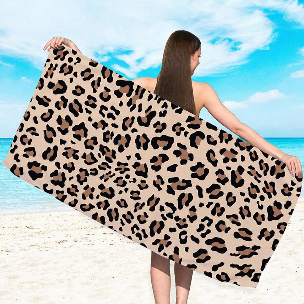 Serviette De Toilette Léopard Gris – 38x76 Cm – Matière Polyester/coton, Légère, Absorbante – Pour Salle De Bain, Sport, Voyage
