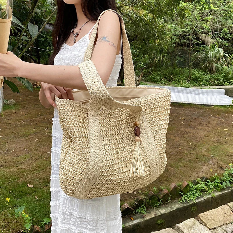 Grand sac de plage paille
